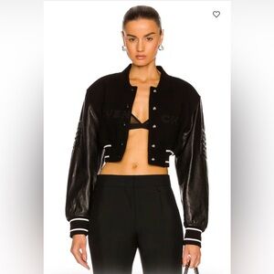 Givenchy Cropped Black Varsity Jacket with Leather Sleeves